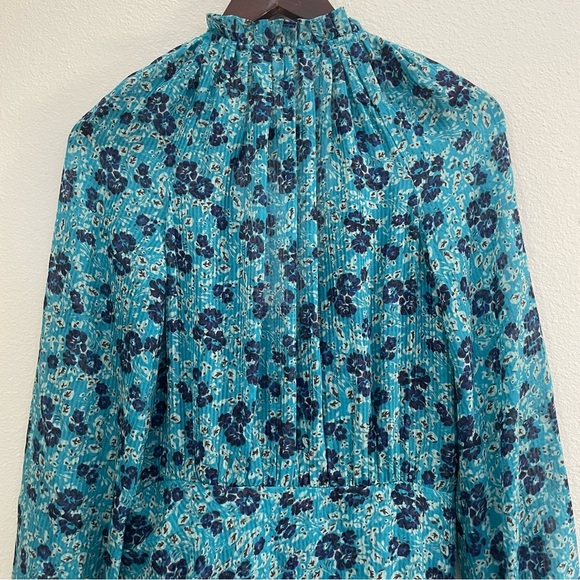 NEW Veronica Beard Becky Silk Turquoise Floral Ruching Skirt Dress Size 6 - Picture 6 of 14